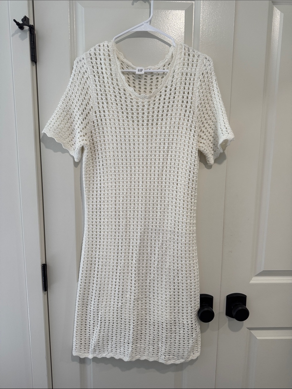 GAP Cream Crochet Short Sleeve Knit Dress w Slip